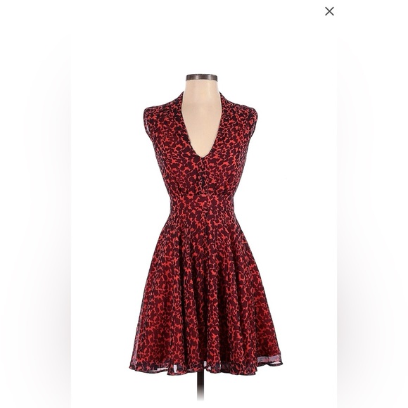 French Connection silhouette fit-and-flare red dress, leopard print - Picture 2 of 3